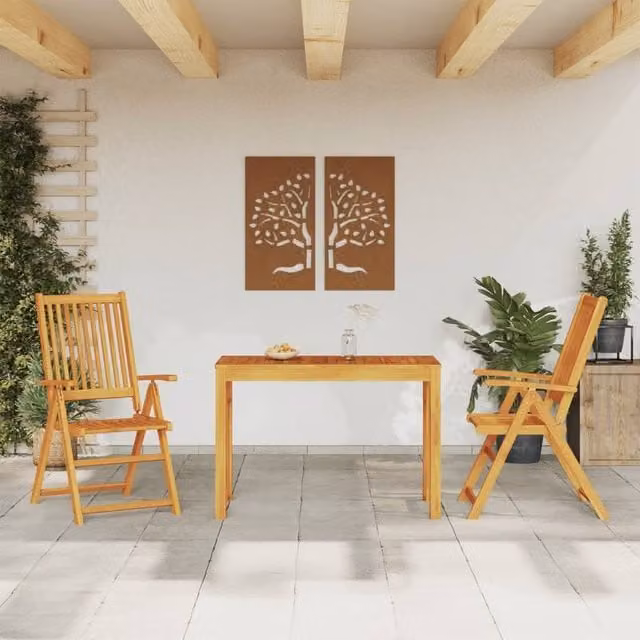 Berkfield Home 3 Piece Acacia Wood Garden Dining Set in Brown