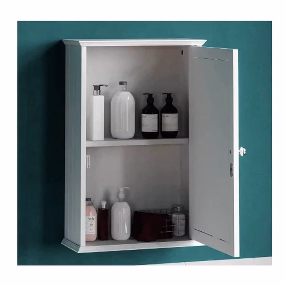 SPETLEK Single Door Mirrored Bathroom Cabinet with Internal Shelves in White – 3