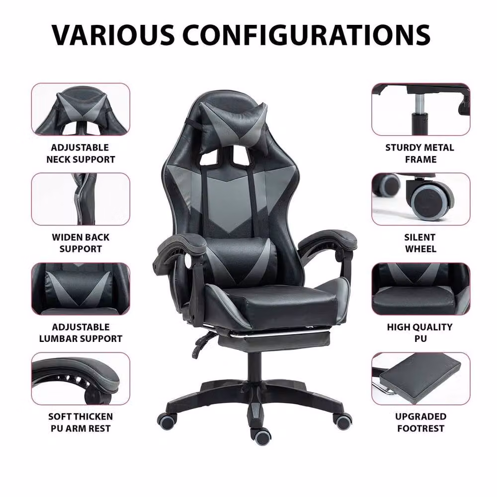 EONLION Black Synthetic Leather Gaming Office Chair with Headrest and Armrests – 3