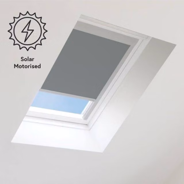 Bloc Blinds Solar Powered Blackout Blind for Velux Roof Windows, Dark Grey and Silver