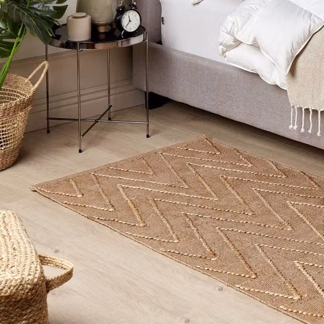 Wyld and Coco Beige Jute and Cotton Geometric Handwoven Area Rug, W: 80 cm, L: 150 cm