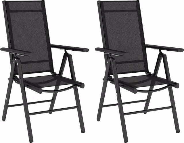 Outsunny Set of 2 Modern Folding Chairs with Matt Black Aluminium Frames