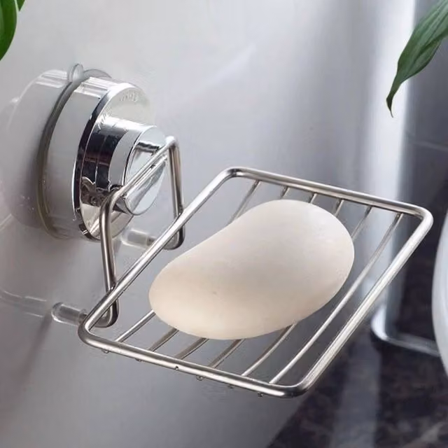 KORVIXA Silver Stainless Steel Bathroom Shower Soap Dish Holder Cup with Drainage and Suction – 1