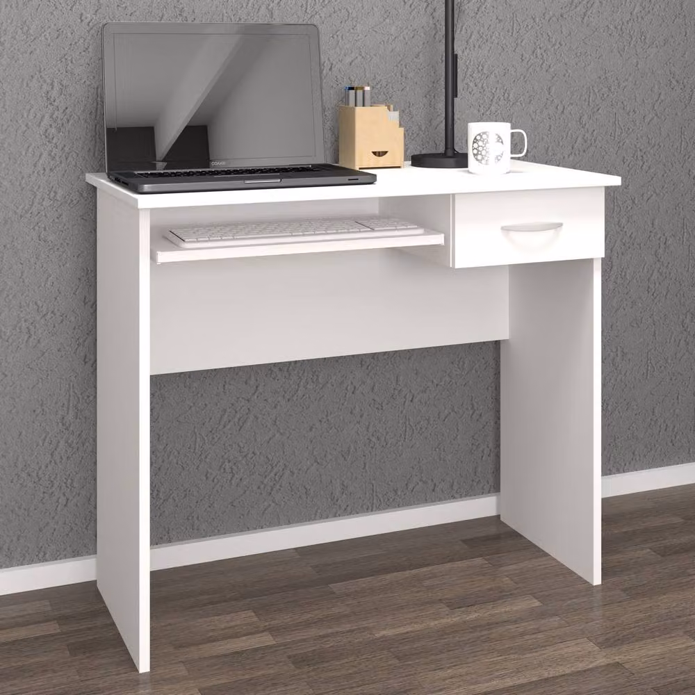 VCM Arusa White Computer Desk with Pull-out Drawer – 2