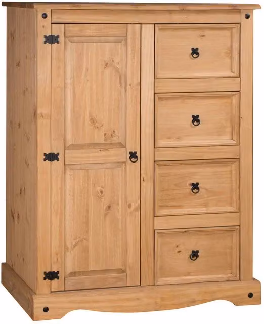 FORGEVIO Natural Mexican Pine Tallboy Wardrobe with Integrated Drawers in Brown