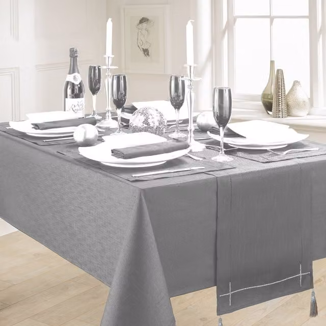 Kitchenwise Grey Slubbed Linen Look Rectangular Tablecloth