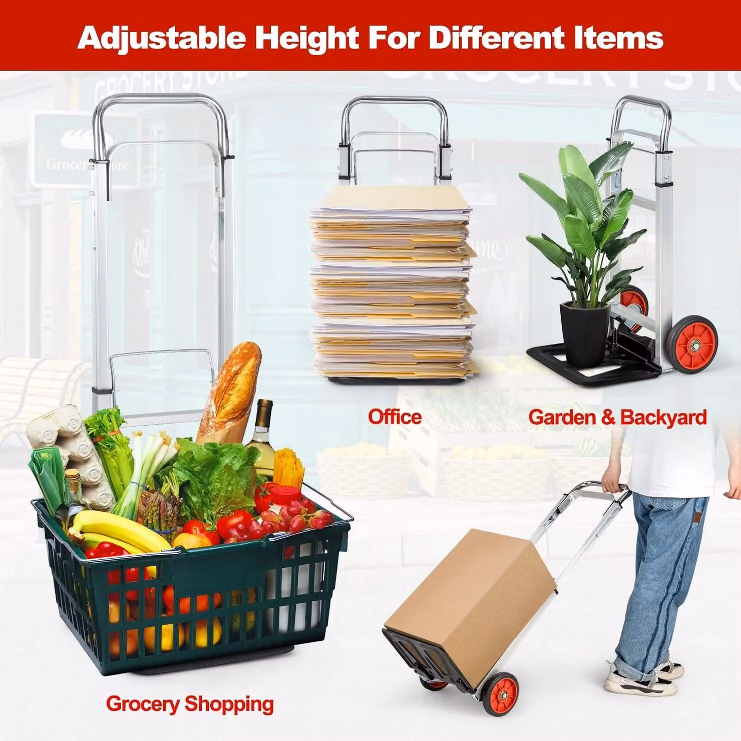 Costway Heavy Duty Folding Hand Truck Sack Barrow with Telescopic Handle and All-Terrain Wheels in Multicolour – 3