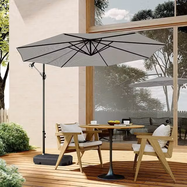 Livingandhome Modern Cantilever Garden Parasol with Water or Sand Filled Base in Grey