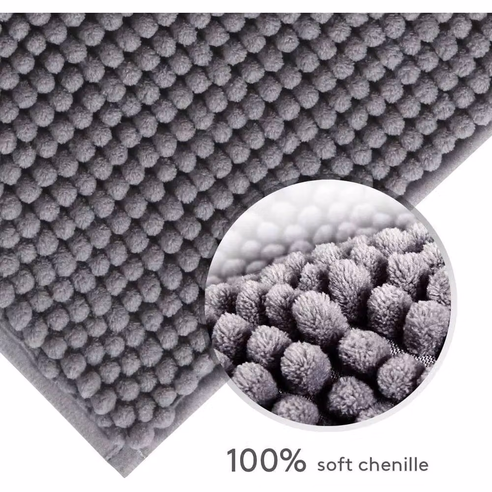 EONLION Non-Slip Round Chenille Bathroom Rug in Grey, W/D: 100 x 100 cm – 3