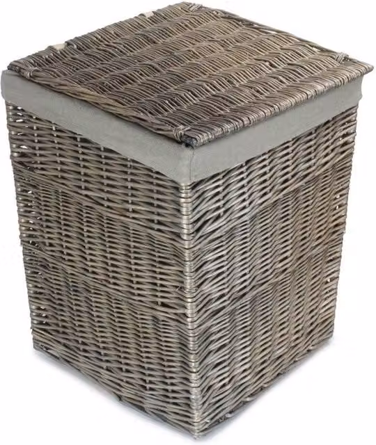 Red Hamper Large Antique Wash Square Wicker Laundry Basket with Grey Sage Cotton Lining and Handles, W: 46.0 cm, D: 46.0 cm, H: 61.0 cm – 1