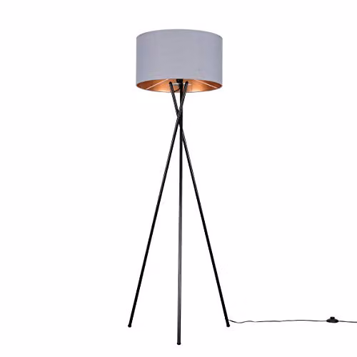 ValueLights Camden Modern Black Tripod Floor Lamp with Grey and Copper Shade and LED Bulb – 1