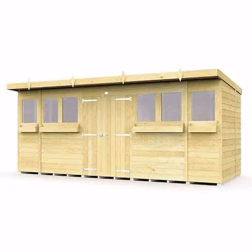 Buttercup Farm Rustic Wood Pent Summer Shed in Brown, W: 474 cm, D: 231 cm, H: 201 cm – 1
