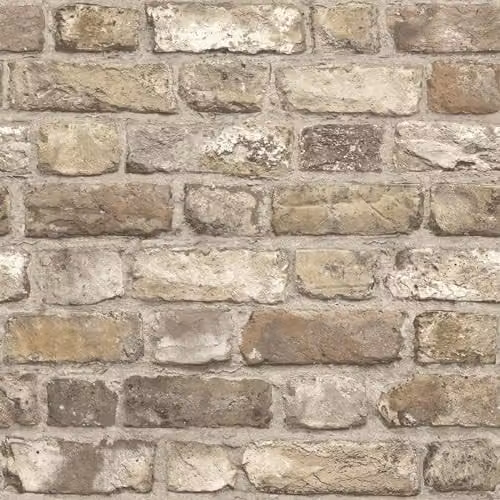 Grandeco Vintage Brick Neutral Beige Vinyl Wallpaper A28904