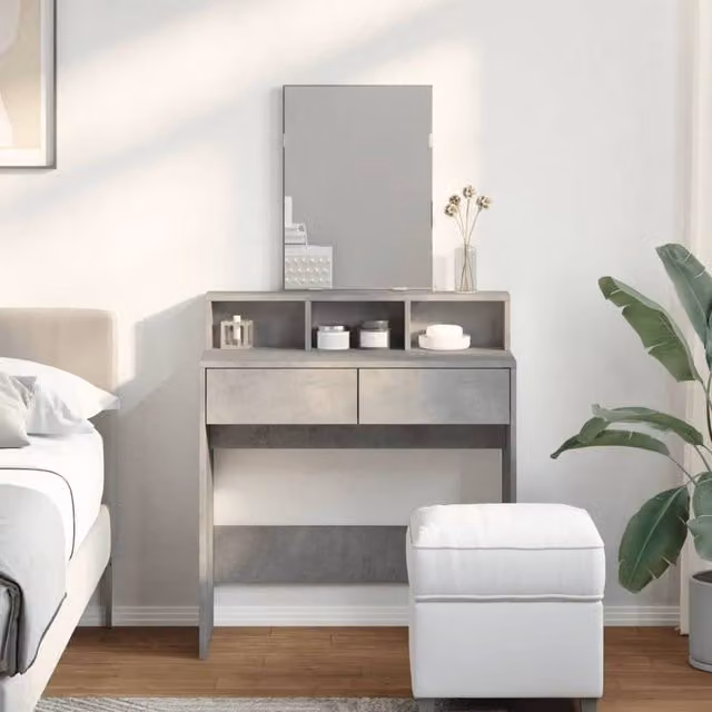Berkfield Home Beautiful Dressing Table with Mirror in Concrete Grey, W: 80 cm, D: 41 cm, H: 144.5 cm