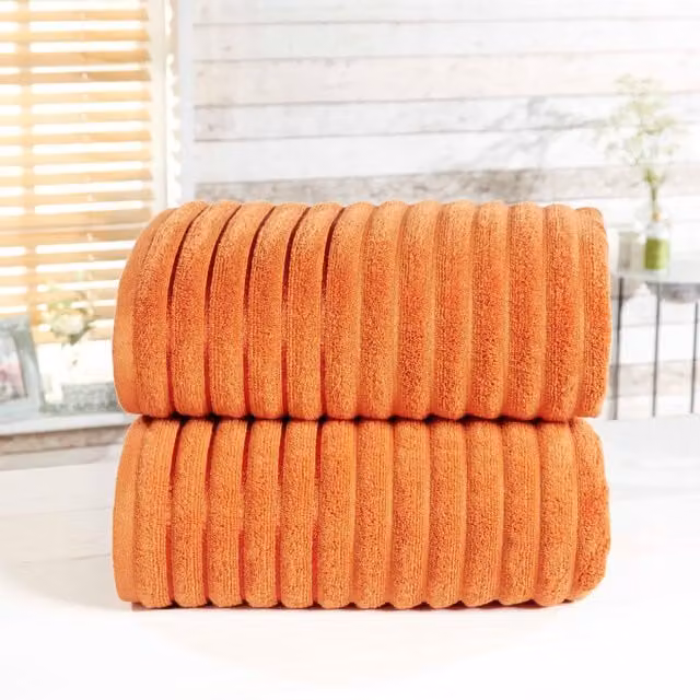 Rapport Home Ribbed 2 Piece Towel Bale in Red and Orange, Pure Cotton Bath Sheets