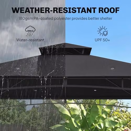 Outsunny Garden Gazebo with 2-Tier Hip Roof and Metal Frame, Black, W: 300 cm, D: 300 cm, H: 285 cm – 3