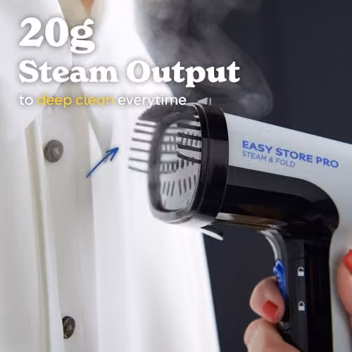 Russell Hobbs Steam Genie Easy Store Handheld Clothes Steamer, 1500W, Foldable, Black, White or Blue – 2