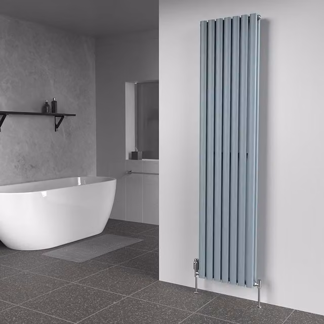 Lux Heat Oval Coloured Vertical Radiator, Pebble Grey, H 180 cm x W 42 cm
