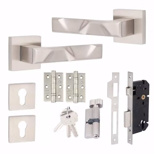 Golden Grace Nova Euro Lock Door Handles, Silver Nickel Plated, 70mm Euro Thumbturn Lock Set