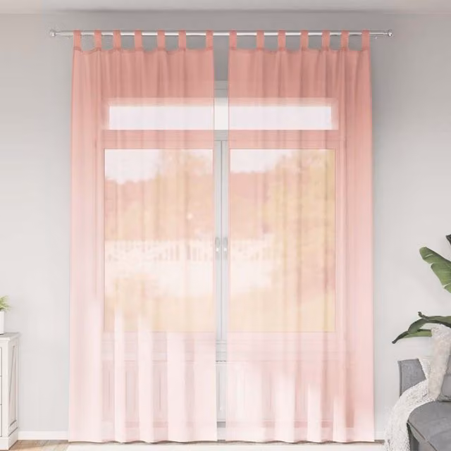 Berkfield Home Pink Voile Fabric Panel Curtains with Tabs, 2 Pack, W: 140 cm, H: 260 cm
