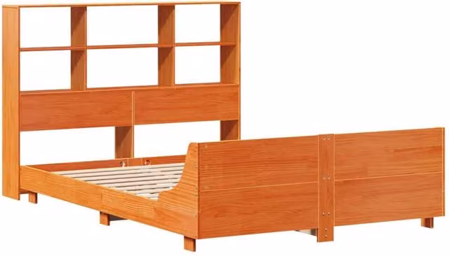 Berkfield Home Solid Wood Pine Full Bed Frame in Waxed Brown, W/D/H: 140 x 200 x 110 cm – 1