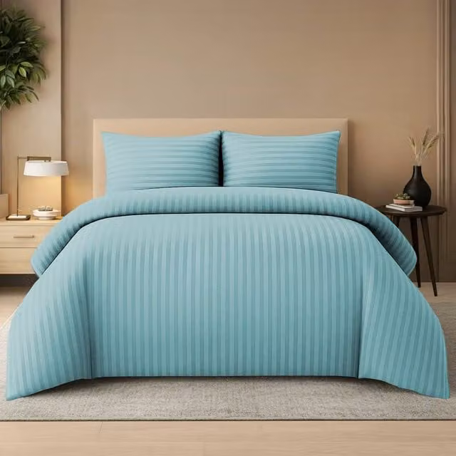 Lazzaro Home Reversible Brushed Microfibre Embossed Striped Duvet Cover and Pillowcase Set in Petrol Blue, W/D/H: 200 x 200 cm