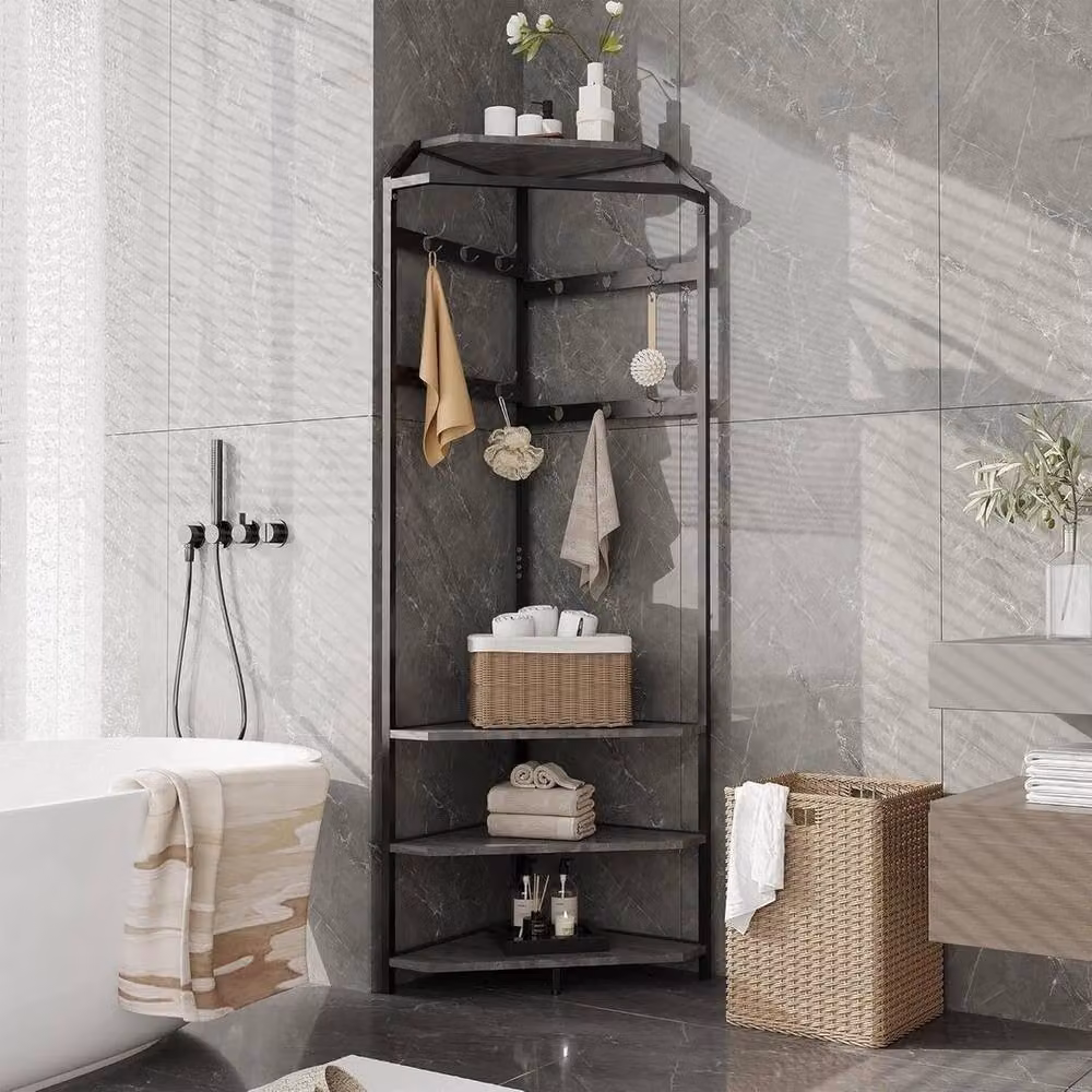 KORVIXA Modern Black Metal Corner Hall Tree with Bench and Coat Rack – 2