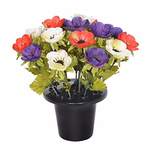 Sincere Floral Artificial Rose Memorial Graveside Bowl in Purple, Red and Multicolour