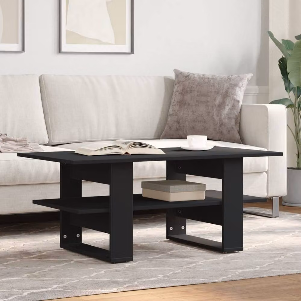Berkfield Home Black Modern Coffee Table in Engineered Wood, W: 102 cm, D: 55 cm, H: 42 cm – 2
