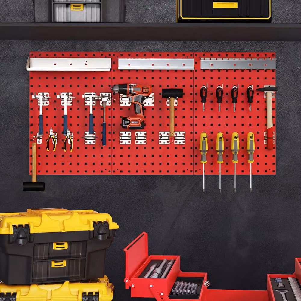 Costway Wall-Mounted Metal Pegboard Tool Organising Kit in Red – 7