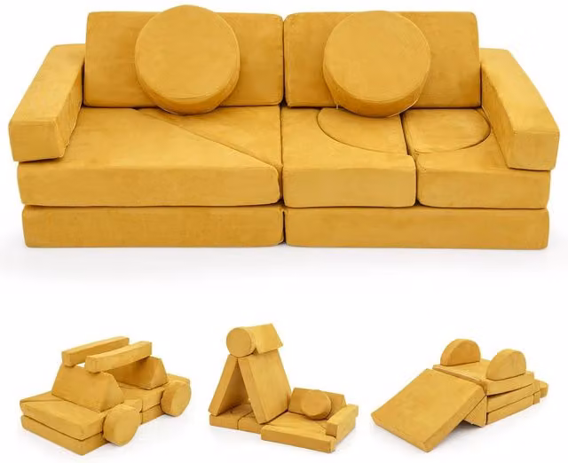 Gymax 14 Piece Modular Kids Play Couch and Child Sectional Sofa in Yellow