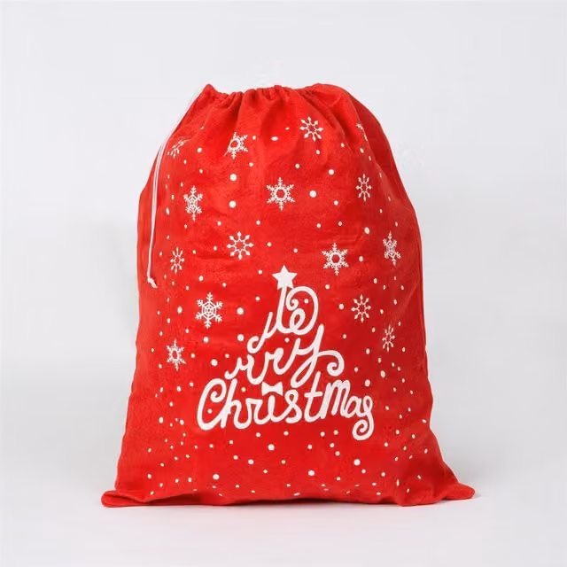Shatchi Large Red Felt Santa Sack with Snowman and Snowflake Print for Christmas Gifts – 1