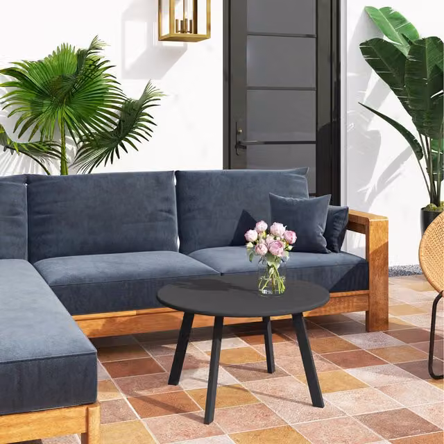 Outsunny Modern Round Coffee Table in Matt Black Metal, Diameter: 70 cm