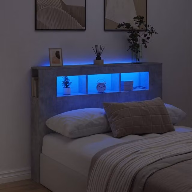 Berkfield Home LED Headboard in Concrete Grey, W/D/H: 140 x 18.5 x 103.5 cm – 1