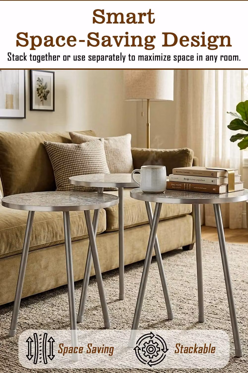 Hygrad Built to Survive Set of 3 Round Wood and Metal Nesting Tables in Grey – 2