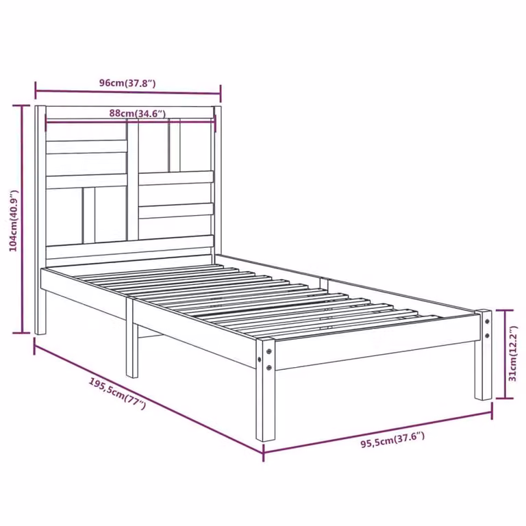 Berkfield Home Single Solid Wood Pine Bed Frame, Brown, W/D/H: 90 x 190 x 104 cm