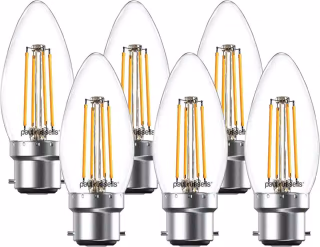 Paul Russells 4.5W LED Filament Candle Bulb, B22, 470lm, Dimmable, 2700K Warm White