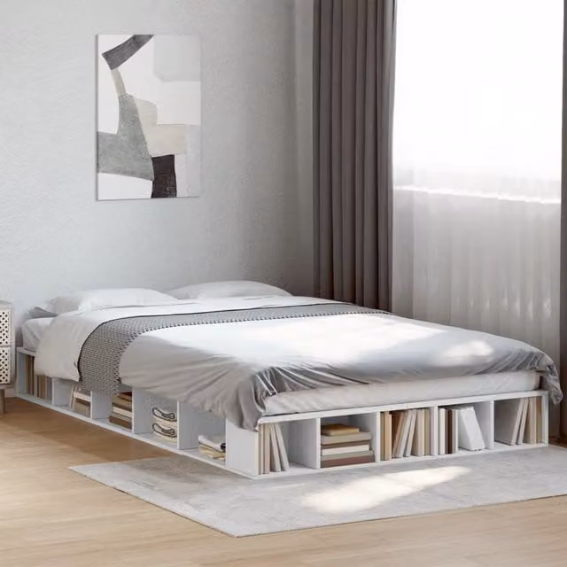 Berkfield Home Small Double Bed Frame in White with Side Compartments, W/D/H: 120 x 200 cm