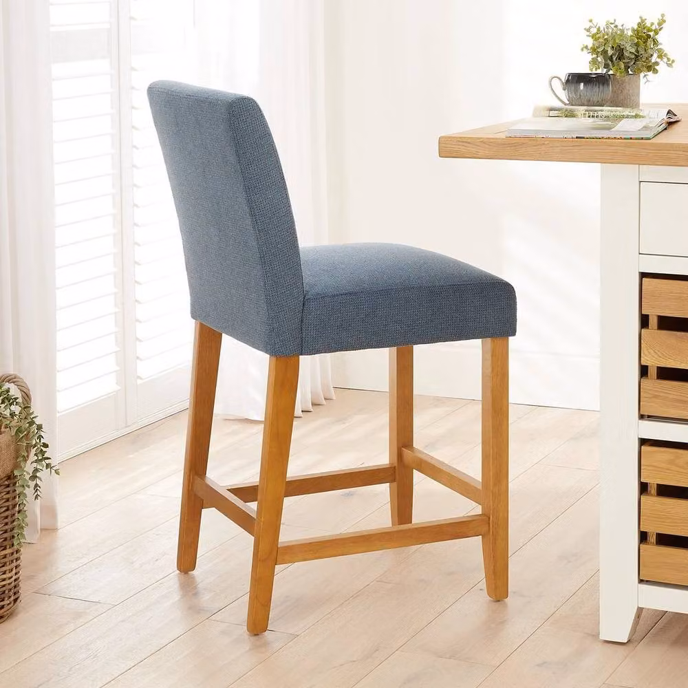 FORGEVIO Monty Blue Fabric Bar Stool with Oak Wood Frame – 4