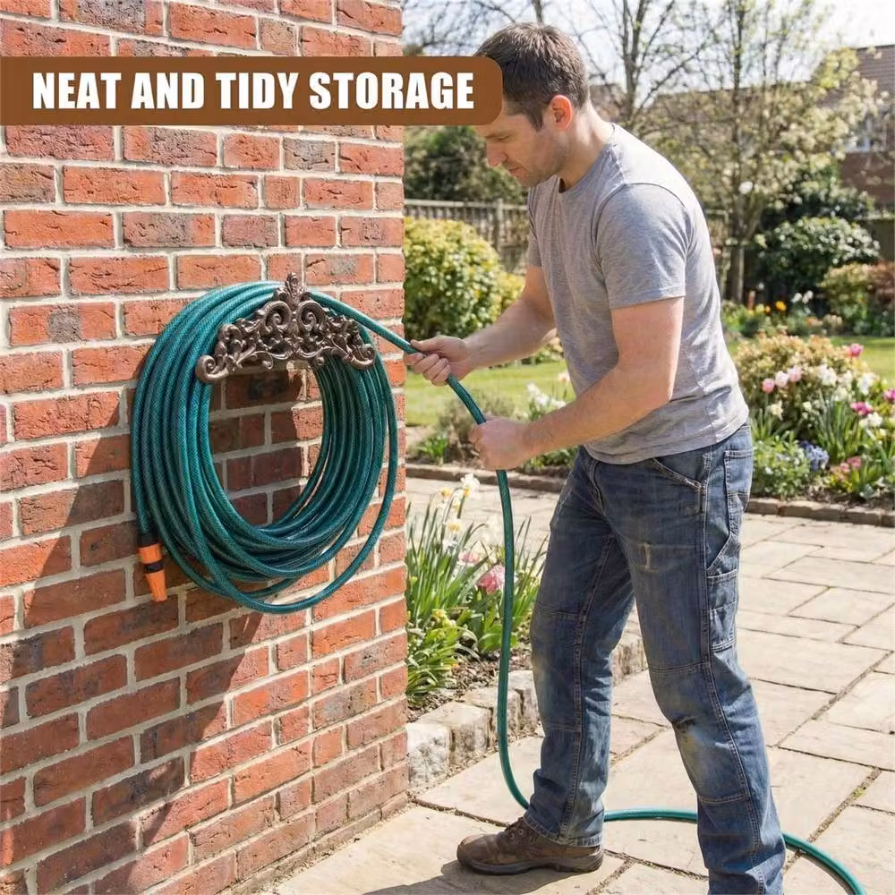Nordara Antique Cast Iron Wall Mounted Garden Hose Hanger in Brown – 2