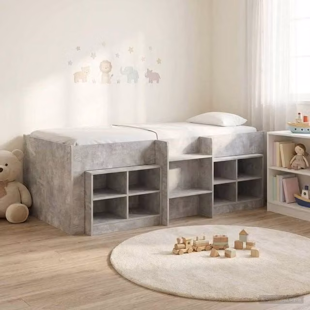 Berkfield Home Loft Bed Frame with Cabinet and Stairs in Concrete Grey Engineered Wood