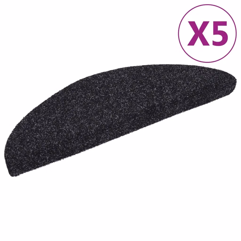 Berkfield Home Self-adhesive Needle Punch Stair Mats, 5 Pieces, Black, W: 56 cm, D: 17 cm, H: 3 cm – 2
