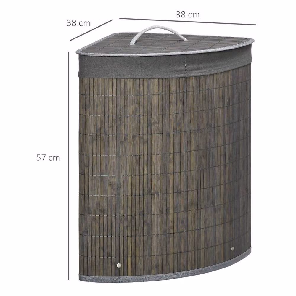 EONLION Grey Bamboo Laundry Basket with Lid and Removable Bag, 55L – 2