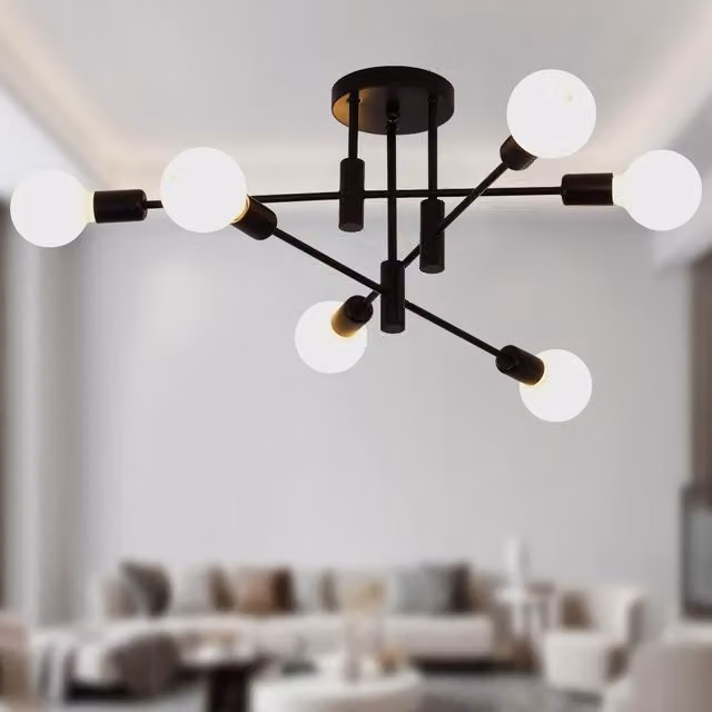 Garwarm Vintage 6-Light Metal Sputnik Ceiling Chandelier in Black – 1