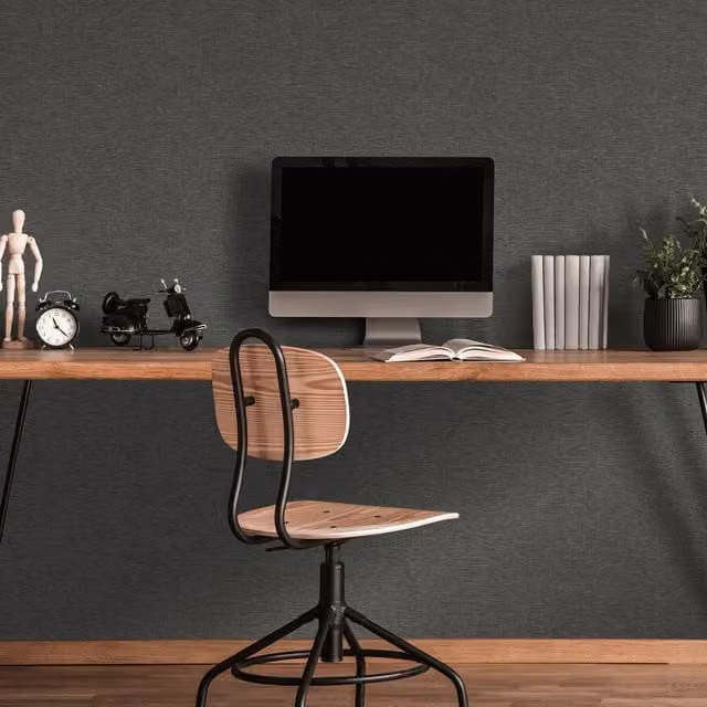 Erismann Abstract Textile Style Vinyl Wallpaper in Anthracite Grey and Black
