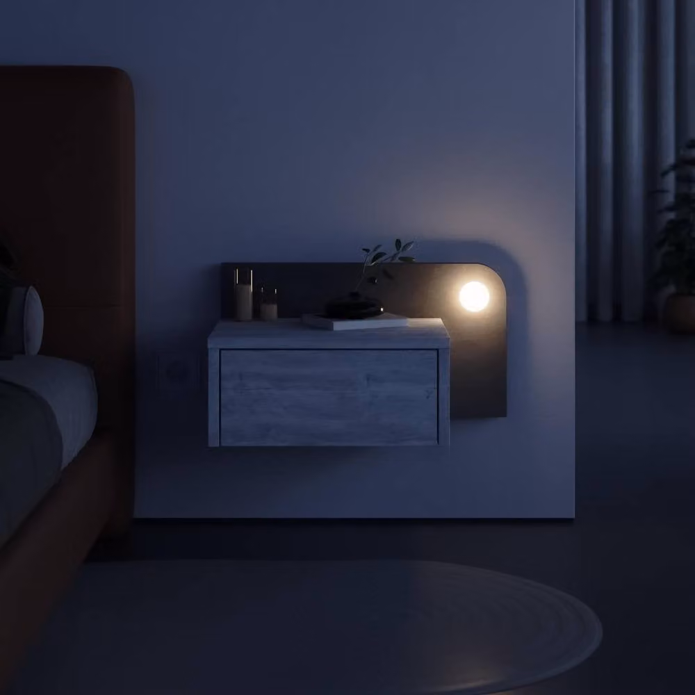 Decortie Dotta Modern Wall Mounted Bedside Table with Integrated Lighting in White and Grey – 2