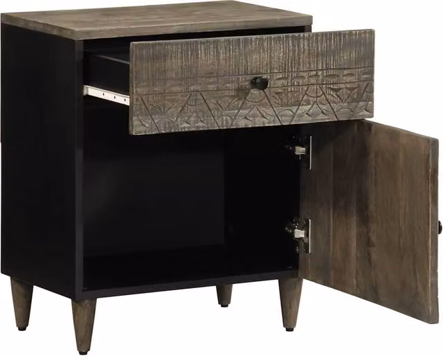 Berkfield Home Beautiful Bedside Cabinet in Light Grey Solid Mango Wood W/D/H: 50 x 33 x 60 cm – 1
