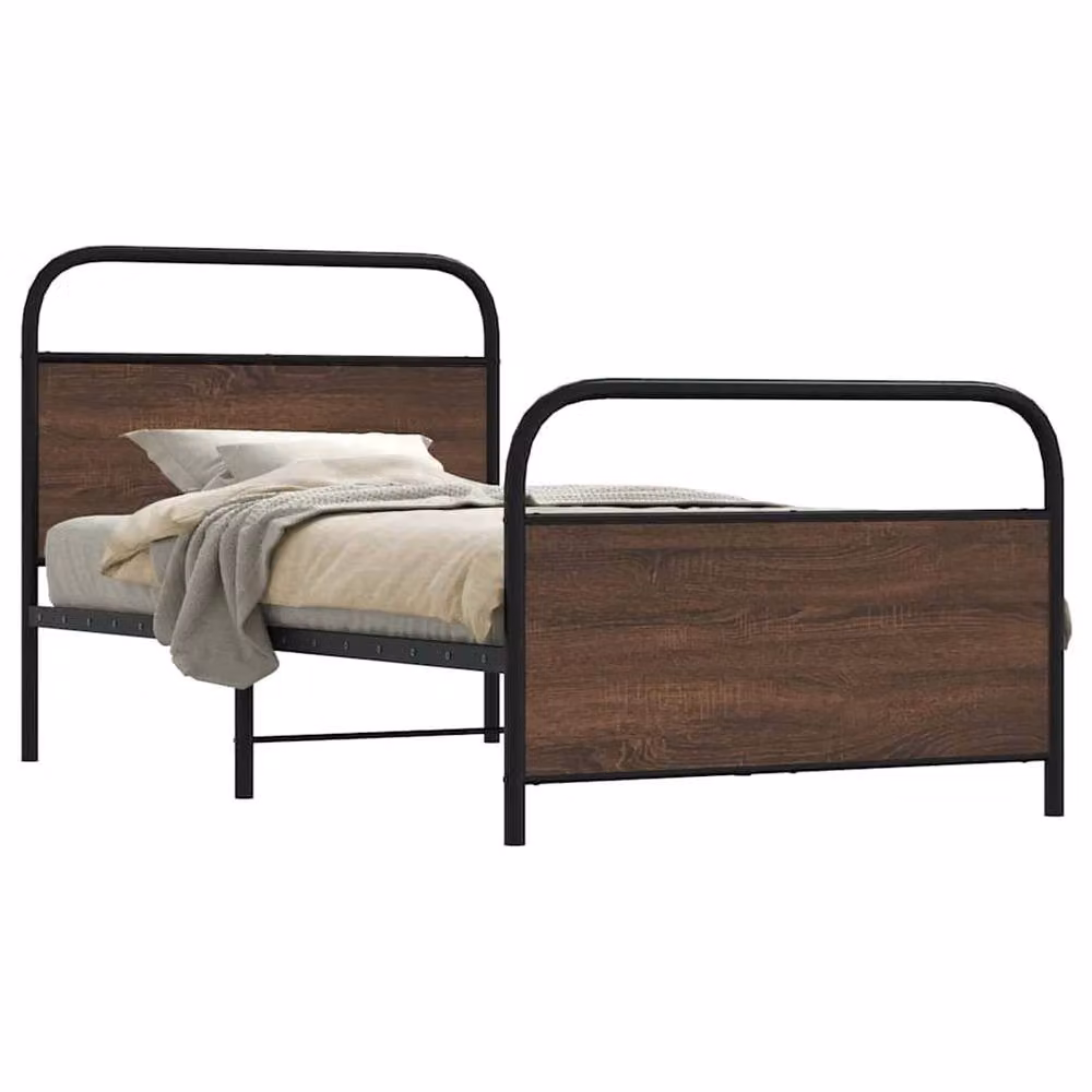 Berkfield Home Single Bed Frame in Brown Oak, W/D/H: 90 x 190 cm – 2