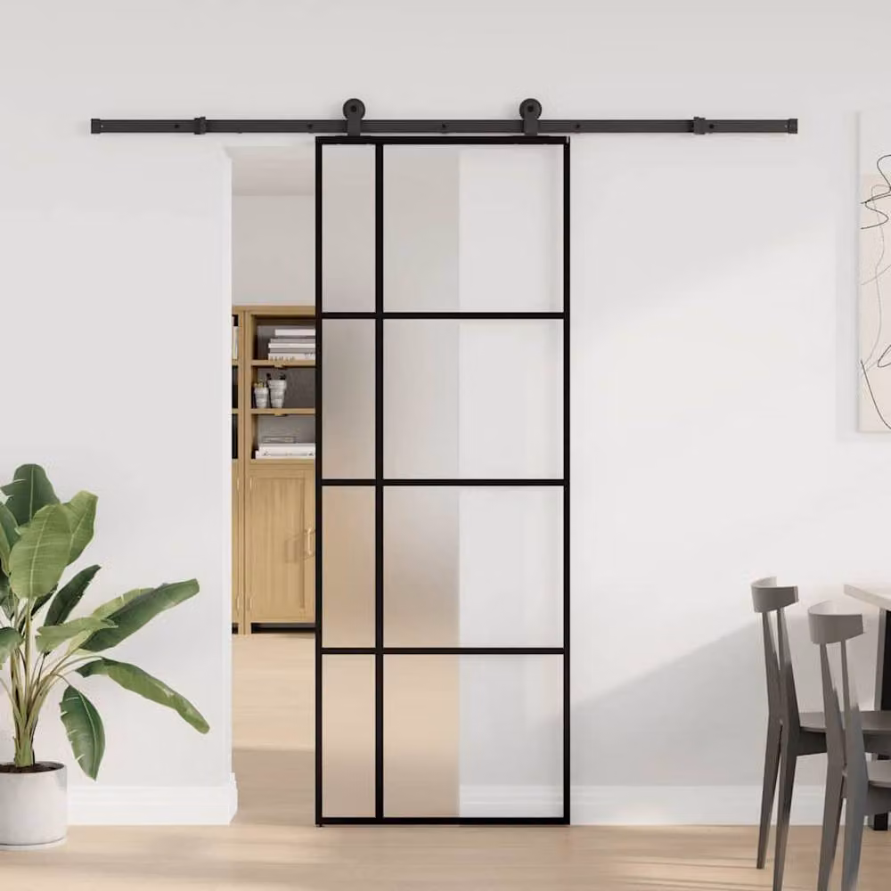 Berkfield Home Sliding Door with Hardware Set in Black, ESG Glass and Aluminium, W: 76 cm, H: 205 cm – 2