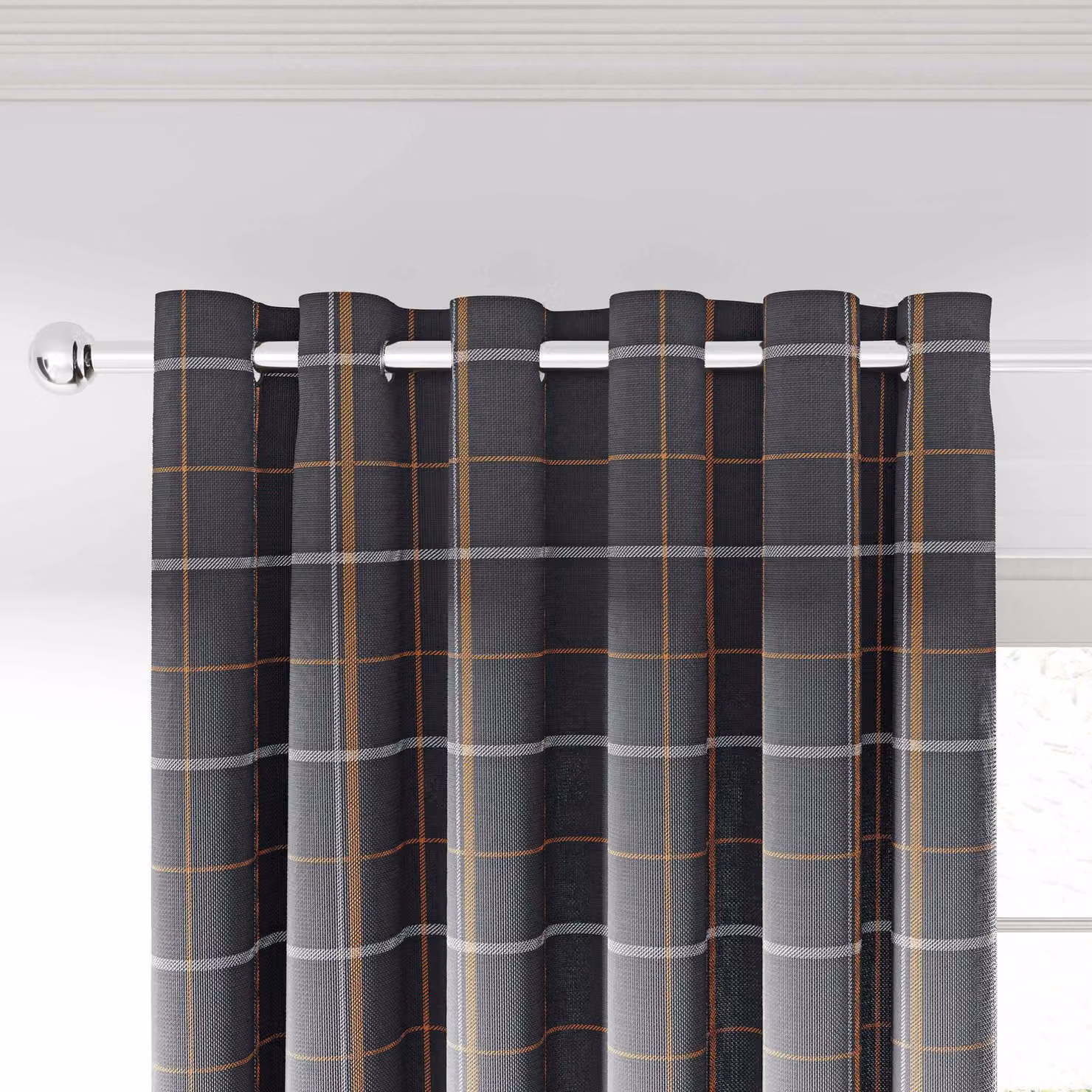 Helena Springfield Harper Checked Lined Eyelet Curtains, Anthracite, Silver and Grey, W: 167.64 cm, H: 228.6 cm – 2